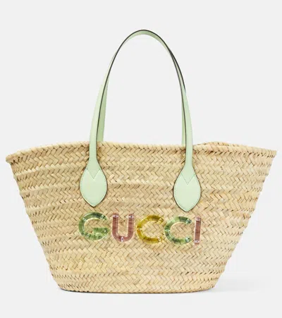 Gucci Small Logo Raffia Basket Bag In Neutral
