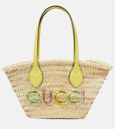Gucci Small Logo Straw Basket Bag In Neutral