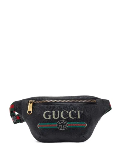Pre-owned Gucci Small Logo Web Belt Bag In Black