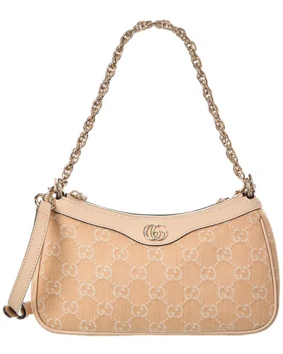 Gucci Small Medium Gg Denim & Leather Shoulder Bag In Beige