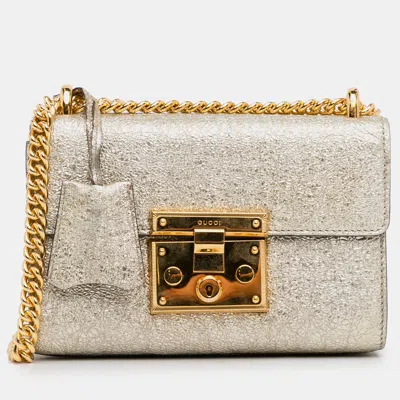 Pre-owned Gucci Small Metallic Padlock Crossbody In Silver