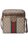 Gucci Men Gg Supreme Fabric And Leather Shoulder Bag With Iconic Web Band