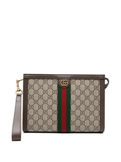 Gucci Small Ophidia Gg Supreme Cluth Bag In Brown