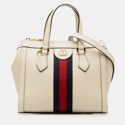 Pre-owned Gucci Small Ophidia Leather Satchel In White