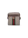 Gucci Men Gg Supreme Fabric And Leather Shoulder Bag With Iconic Web Band In Black