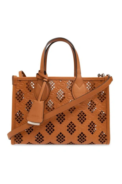 Gucci Small Ophidia Tote Bag In Brown