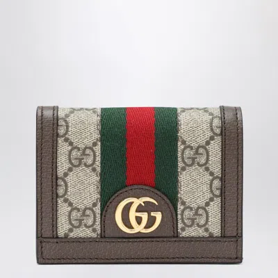 Gucci Small Ophidia Wallet In Beige/ebony Gg Fabric In Sand