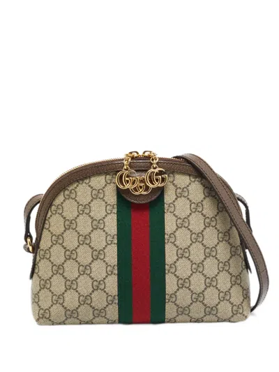 Pre-owned Gucci Small Ophidia Web Shoulder Bag In Neutrals