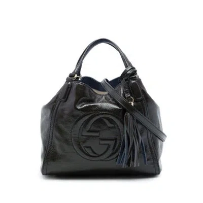 Pre-owned Gucci Small Patent Soho Satchel In Blue