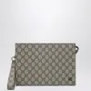 Gucci Small Pouch In Gg Fabric Beige/ebony Men In Brown