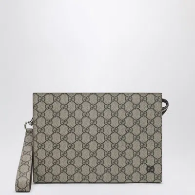 Gucci Small Pouch In Gg Fabric Beige/ebony Men In Brown