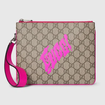 Gucci Small Pouch With Print In Beige