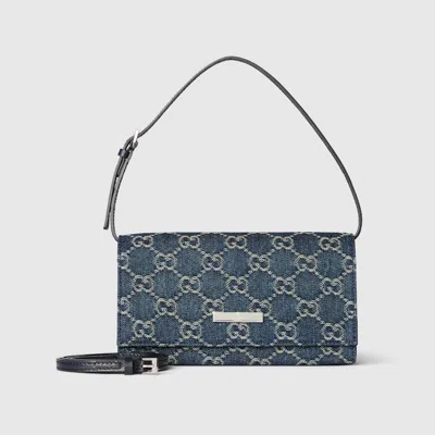Gucci Small Pouch With Strap And  Plaque In Pattern