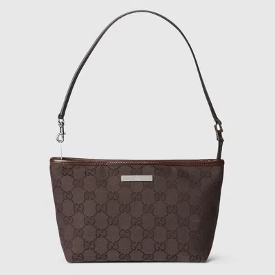 Gucci Small Pouch With Strap And  Plaque In Brown
