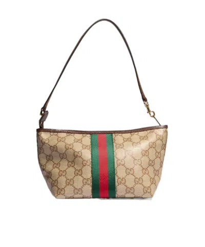 Gucci Small Gg-canvas Web-detail Shoulder Bag In Brown