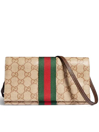 Gucci Small Pouch With Strap And Web In Brown