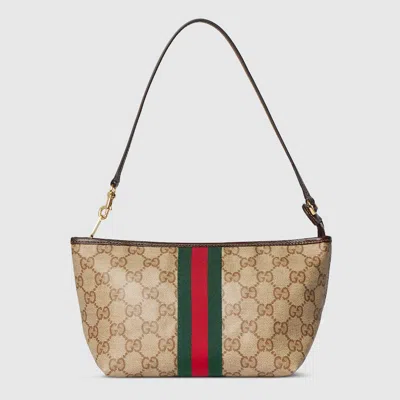 Gucci Small Pouch With Strap And Web In Brown