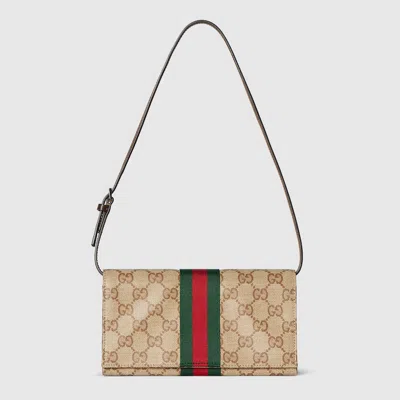 Gucci Small Pouch With Strap And Web In Brown
