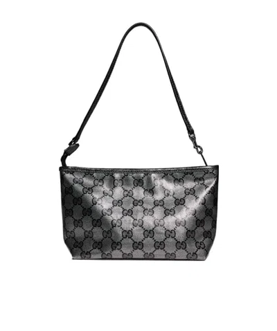 Gucci Small Pouch With Strap In Metallic Silver / Black