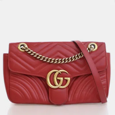 Pre-owned Gucci Small Red Calf Marmont Shoulder Bag