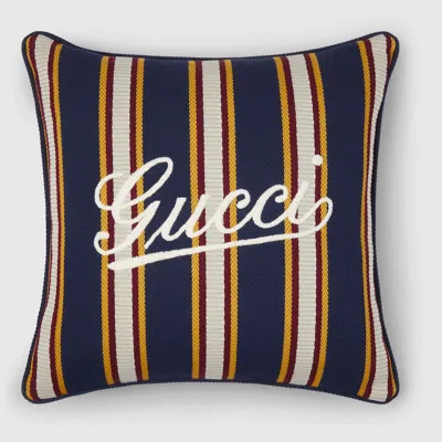Gucci Small Striped Cotton Jacquard Cushion In Blue