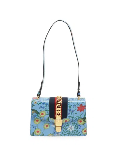 Pre-owned Gucci Small Sylvie Floral-print Shoulder Bag In Blue