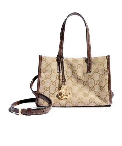 Gucci Small Tote Bag With Double G Charm In Sand/dark Brown/brown