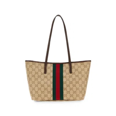 Gucci Small Tribeca Web-stripe Tote Bag In Brown