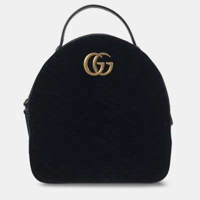 Pre-owned Gucci Small Velvet Gg Marmont Matelasse Backpack In Black