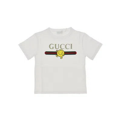 Gucci Smile Logo Print T-shirt Kids In White