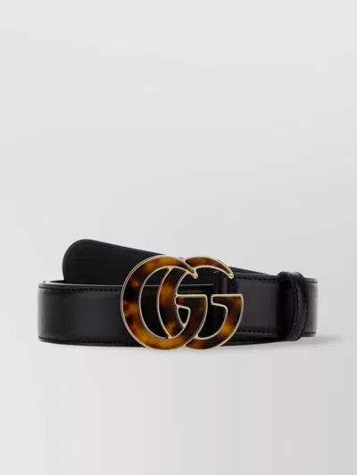 Gucci Smooth Finish Belt Tortoiseshell Buckle In Black