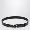 Gucci Smooth Leather Mini Belt With Adjustable Fit And Gold-colored Buckle In Black