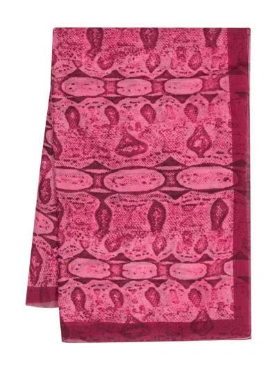 Pre-owned Gucci Snake-print Chiffon Scarf In Pink