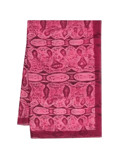 Pre-owned Gucci Snake-print Chiffon Scarf In Pink