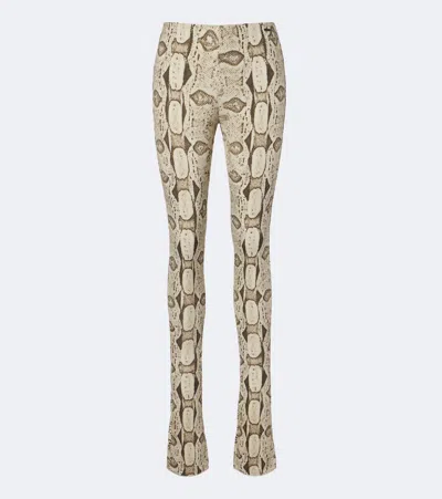 Gucci Snake-print Skinny Pants In Sand