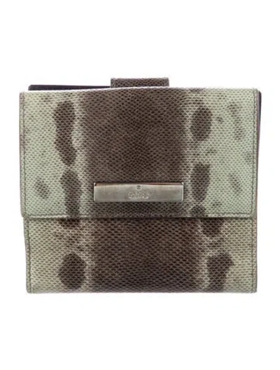 Pre-owned Gucci Snakeskin Animal Print Compact Wallet In Brown