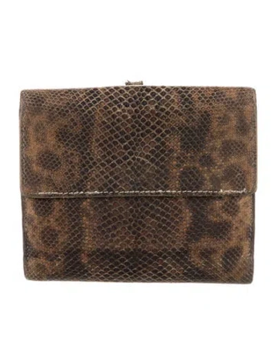 Pre-owned Gucci Snakeskin Animal Print Compact Wallet In Brown