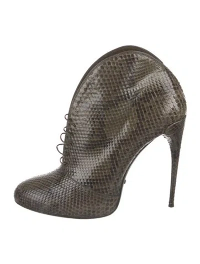 Pre-owned Gucci Snakeskin Animal Print Lace-up Boots In Green