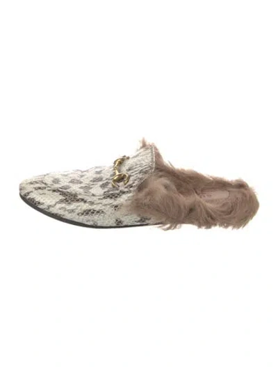 Pre-owned Gucci Snakeskin Animal Print Mules In Neutral