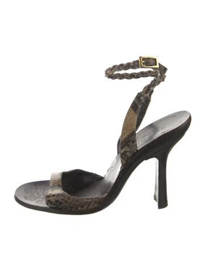 Pre-owned Gucci Snakeskin Animal Print Sandals In Brown