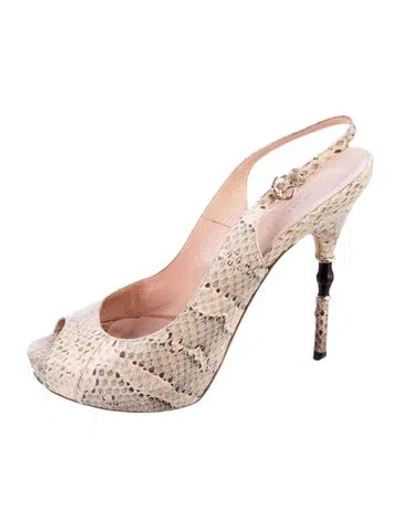 Pre-owned Gucci Snakeskin Animal Print Slingback Pumps In Neutral