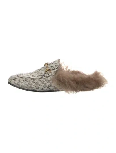 Pre-owned Gucci Snakeskin Animal Print Slippers In White
