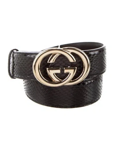 Pre-owned Gucci Snakeskin Belt In Black