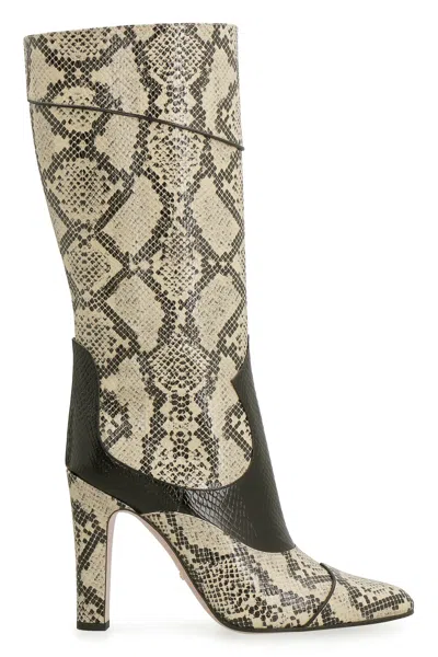 Gucci Snakeskin Print Leather Boots For Women In Brown