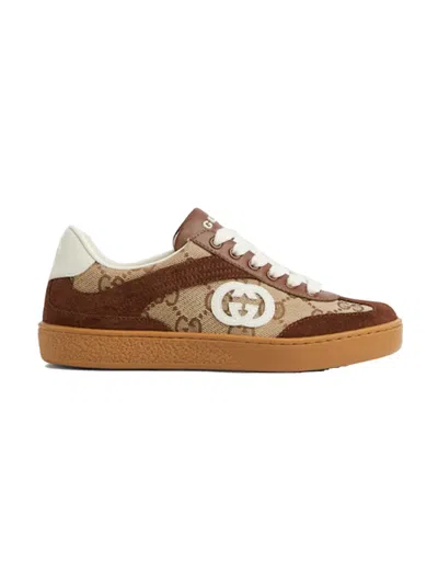 Gucci Ace Studded Sneaker With Web In Brown