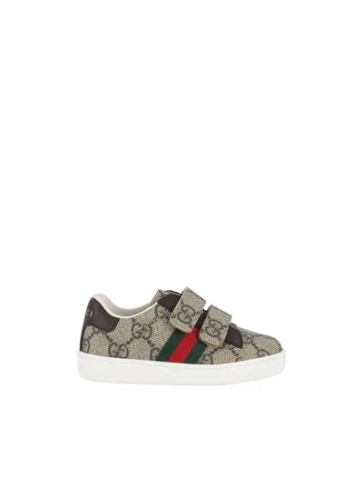 Gucci Gg Plastic Strap Sneakers In Brown