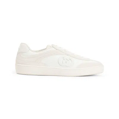 Gucci Trainer With Gg Cross In White Leather And Mesh