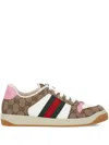 Gucci Women Gg Fabric Sneakers With Iconic Web Stripe On The Side In Gray