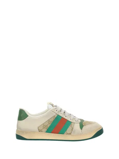 Gucci Beige Screener Sneakers In Original Gg Fabric Men In White