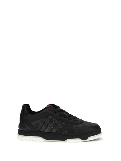 Gucci Gg Outline Pebbled Leather Sneaker With Interlocking G Web Tongue And Lace-up Closure In Black